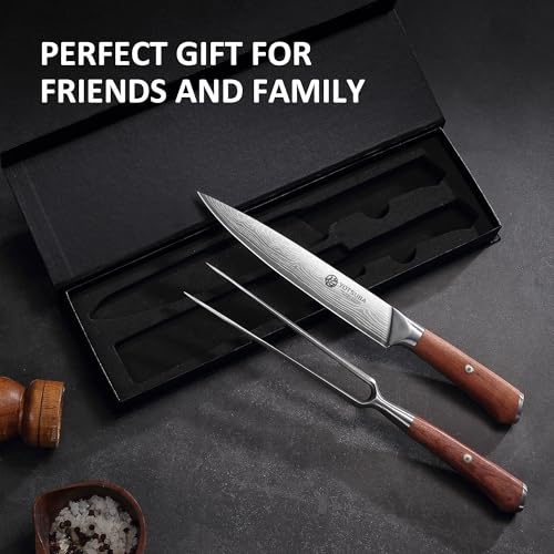 YOTSUBA Japanese Carving Knife and Fork Set with Ergonomic Rosewood Handle - style: 2pcs carving set