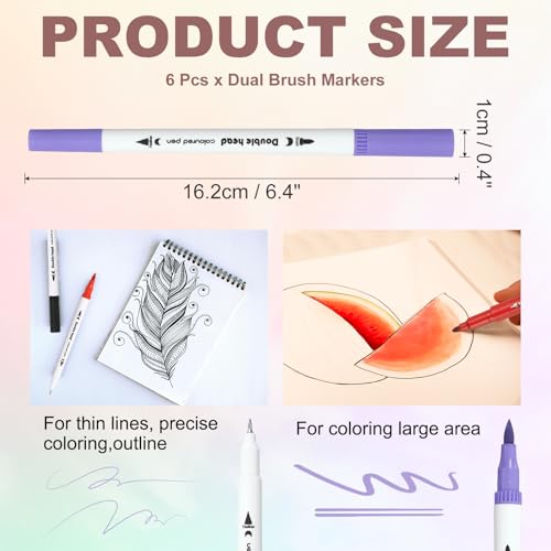 PATIKIL 6Pack Dual Brush Markers, Light Purple Watercolor Fine and Brush Tips Pens Colored Marker Calligraphy Coloring Art Supplies Set for Coloring Book Illustration Sketching Journaling - color: Light Purple