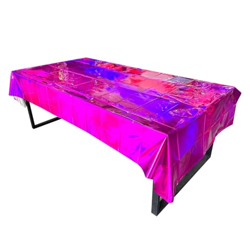 OQOQ Iridescent Hot Pink Table Cloths (Rose Red,4 Packs), 54x108 Inches Shiny Disposable Tablecloth Rectangular Plastic Table Cover for Birthday Bachelorette Princess Party - color: Rose Red