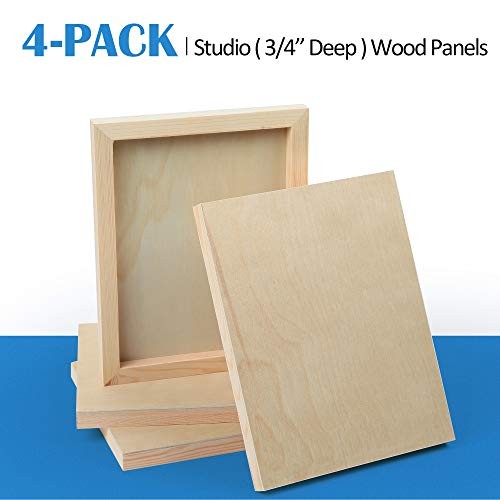4 Pack 8x10’’ Unfinished Birch Wood Panels Kit for Painting | Studio 3/4’’ Deep Wooden Canvas, Cradle Boards for Acrylic Pouring, Art, Crafts, Epoxy Resin, Laser Engraving Cutting - size: 8'' x 10'' Studio