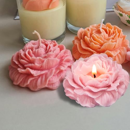 6 Pack Peony Flower Silicone Soap Molds with Large-Eye Wicking Needle,Candlewick,Moldes para Velas, Flower Molds Silicone Candle Molds for DIY Scented Candle, Soy Wax, Cake, Soap,Casting Craft Mould - color: 6PCS-Peony