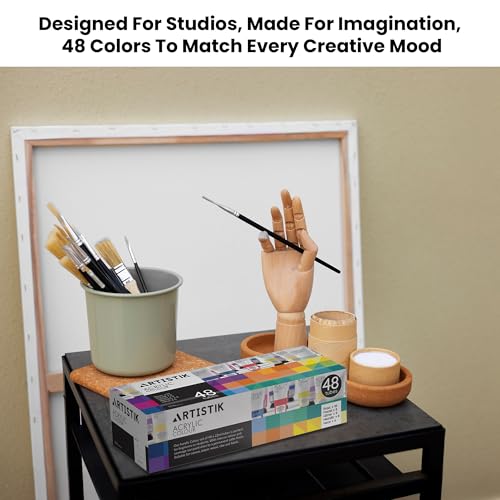 ARTISTIK Acrylic Paint Set with 48 Opaque & Vibrant Colors for Beginners & Students – 22ml Tubes of Artist-Quality Acrylic Paints for Painting on Different Surfaces - style: 48 x 22ml Acrylic Paint