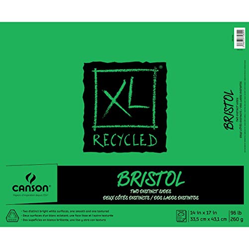 Canson XL Series Recycled Bristol Pad, 14” x 17”, Fold-over Cover, 25 Sheets (100510934) - size: 14x17, style: Bristol, Recycled