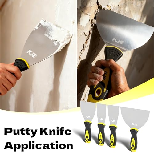 KJE 10PCS Drywall Tools, Drywall Knife set, Drywall Tool Kit includes Taping knives, Putty Knives, Joint Knives, and a Mud Pan, for Wall Work, Espatulas Para Construccion