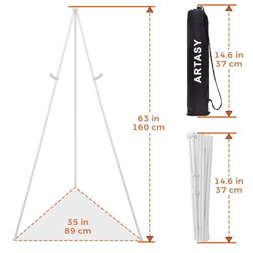 ARTASY 63" Easel Stand for Wedding Signs, White, 3 Packs with Carry Bags - color: White