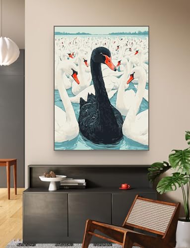 ZRIZQ Paint by Numbers Kit for Adults Beginner Swan,Animal,16x20 | Full set with wooden brushes,rolled canvas,rich paints.Calming activity.Beginner friendly.Just open and paint. - color: 16"X20"Rolled Canvas(Frameless)-Black Swan