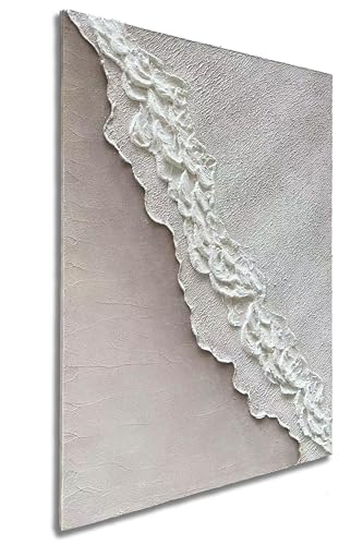 Art Hand-Painted Beach Wave Landscape Art Oil Painting with White Texture Abstract Style for Home Wall Decoration. 40x28 inches - color: Yi124