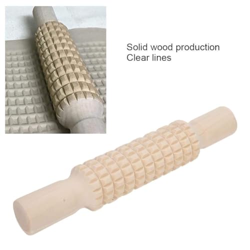 Clay Roller Wooden Solid Clay Rolling Pin Pottery Modeling Tools Dough Roller Baking Pastry Cake Pizza Roller (Lattice Type)