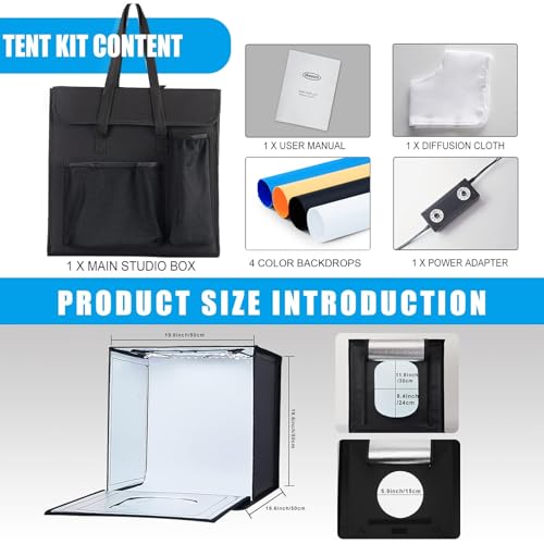 Photo Studio Light Box, 20"x20" Professional Photography Photo Light Box with 160 LEDs Lights & 4 Color Backgrounds for Product Picture Photography - size: 20 x 20 inches