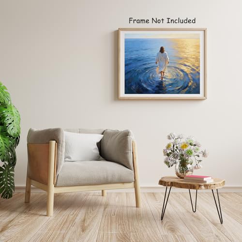 TFIAVSIN Christian Paint by Numbers Kit for Adults, Jesus Walking on Water with Ripples, Miracle on Calm Ocean Scene, Beginner-Friendly Painting by Numbers Canvas Art, 16x20 Inch - color: Jesus