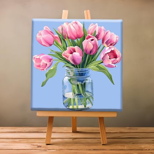 Natuyalo Paint by Numbers Kit for Adults Beginners, 12" Wx12 L Painting by Numbers Kit on Canvas Acrylic Drawing Kits Ready to Stretch and Framed, Pink Flowers - color: Color-02