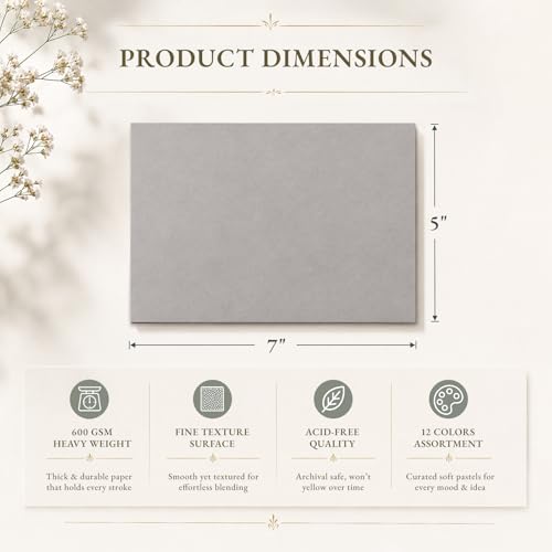 Somime 5x7 Sanded Pastel Paper Pad, 600gsm 12 Sheets of 12 Mixed Colors | Heavyweight Artist Drawing Paper Pad for Pencils and Soft Oil Charcoal Pastels - size: 5x7 12 sheets
