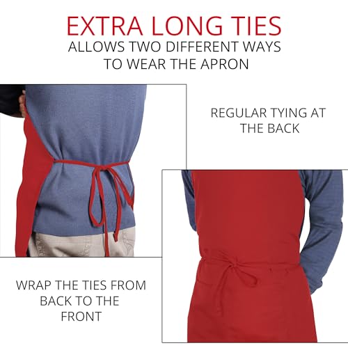 Utopia Kitchen 2 Pack Bib Apron, Adjustable with 2 Pockets, Water and Oil Resistant, Cooking Kitchen Chef Apron for Women Men - color: Red