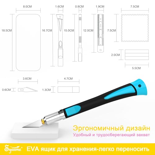 Craft Knife Set, Cutter Manualidades Precision, Cutter de Precision con Mango de Goma, Para Cortar, Tallar y Modelismo, Contiene 2 Cuter Manualidad, 20 Cuchillas de Recambio, Caja de Almacenaje - color: Blue