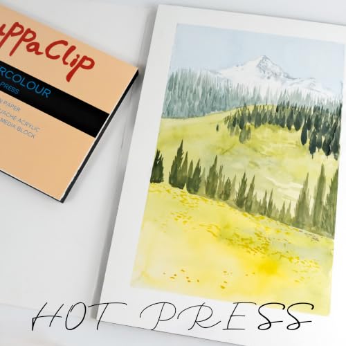 CuppaClip Watercolor Paper Block Pure Cotton Art Paper Pad 300GSM(140LB) Acid-Free 20 Sheets Watercolor Art Supplies (Hot Press, 9.8x3.9in) - color: Hot Press, size: 9.8x3.9in