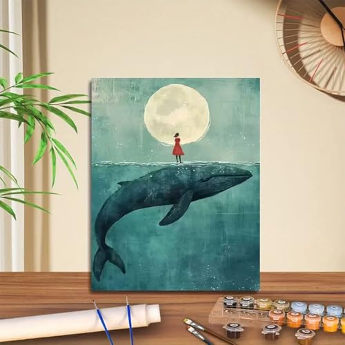 GEMFAMILY DIY Paint by Numbers Kit for Adults,Whale Moon Paint by Number Kit on Canvas for Beginners Home Wall Decor Printed Art Quality Canvas Acrylic Paints Crafts Art Kits 16 X 20 Inch - color: HL6635