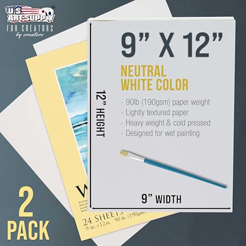 U.S. Art Supply 9" x 12" Premium Heavyweight Watercolor Paper Pad, 2-Pack