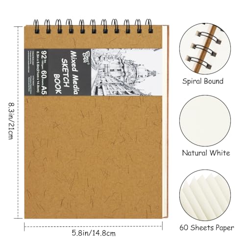 8.3x5.8 Sketch Book,Art Sketchbook for Drawing Pad,Mixed Media Sketchbook - color: TopSpiral-NatureWhite-Ginger