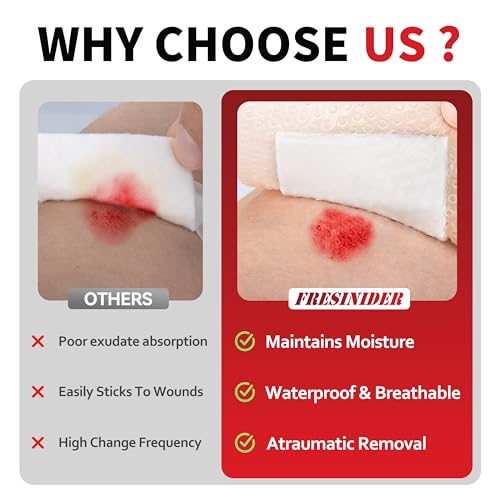 FRESINIDER Silicone Foam Dressing with Adhesive Border – Wound Dressing Bandage – Silicone Foam Pad – Pack of 5 – 5 x 5 Inches Large Waterproof Bandages – Self Adhesive Wound Care and Dressings - size: 5" x 5",5pack