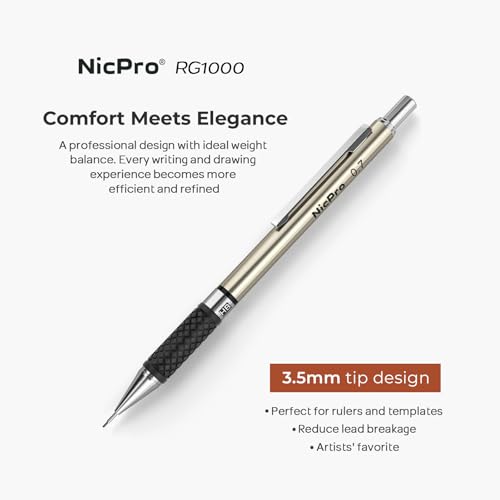 Nicpro 0.7 mm Art Mechanical Pencil Set in Storage Case, 3 PCS | Metal Drafting Pencil Lead Pencil+6 Tube HB Lead Refill, 12 Eraser, Comfort Grip For School Writing, Artist Drawing Sketching - style: 3 Pack (0.7mm)