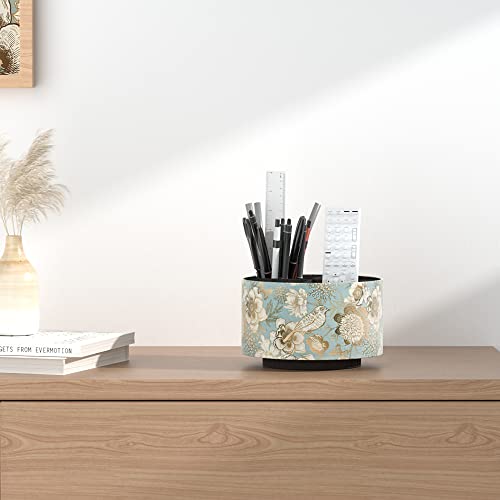Round Leather Art Supply Organizer,Remote Control Holder,360 Degree Rotating,Multi-Functional Pencil Holder,4 Compartments Desktop Stationary Organizer(1-Blue Bird) - color: 1-Blue Bird