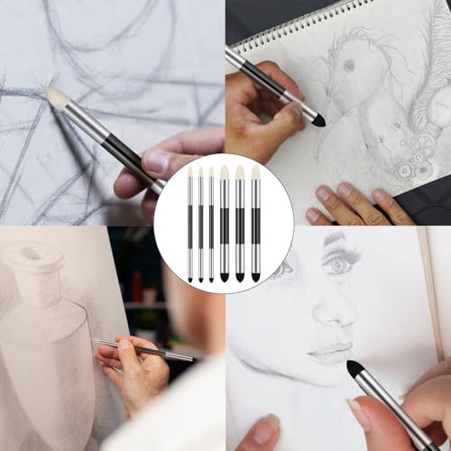 6pcs Artist Blending Sponge Pen Dual Tip Drawing Art Oil Soft Pastel Blending Tools Reusable Washable Sketch Rubbing Sponge Brush for Artist Professional Sketch Drawing Blending Lightening & Highlight