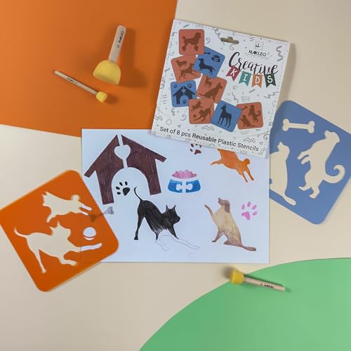 NAKLEO Painting Stencils for Kids, 8 Pcs Set 6x6” Dogs, Children Creative Drawing Templates Plastic and Reusable, DIY Decoration Arts and Crafts, Paper Wall Wood Fabric - color: DOGS