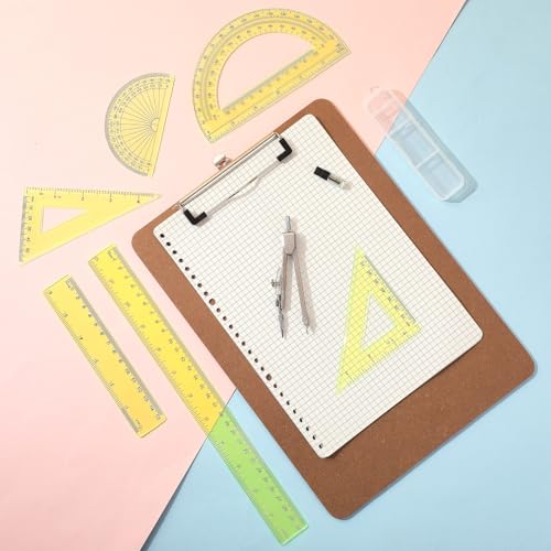 Zonon 7‑Piece Geometry Set with Drawing Compass, 6 & 4 Inch Protractors, Triangle Rulers and Straight Rulers, Transparent Math Drafting Supplies for Back to School, Students and Office Use(Yellow) - color: Yellow