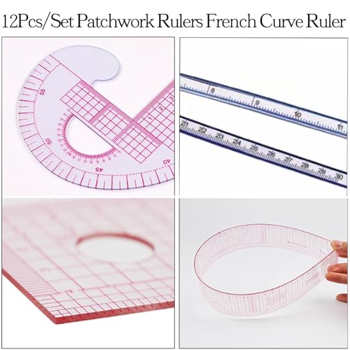 12PCS Sewing Curve Ruler Set Soft Patchwork Ruler for Beginners, Tailors, Designers, Quilting, Embroidery, Cross Stitch, Crochet, Knitting - color: 12pcs Pink Ruler