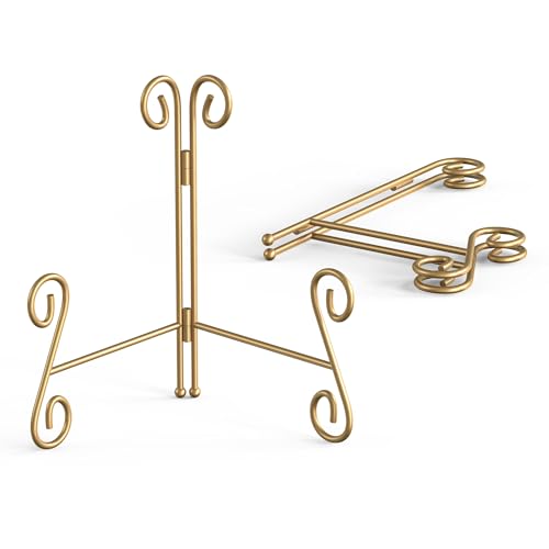 Gold Plate Stand, 6 Inch Decorative Holder for Displaying Platters, Heavy-Duty Metal Easel Stand for Picture, Photo Frame, Books and Round Objects