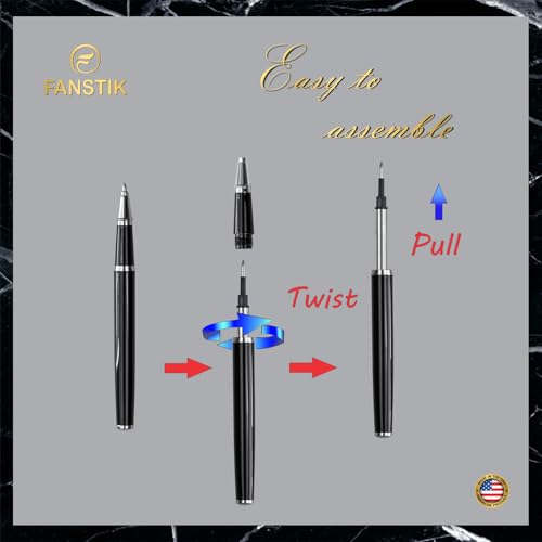 FANSTIK Black & Silver Luxury Rollerball pen, fancy gift set for women, Chrome Finish, Professional executive pen gift set for men (Lux Rollerball Black-Silver) - color: C RollerBall Black-Silver