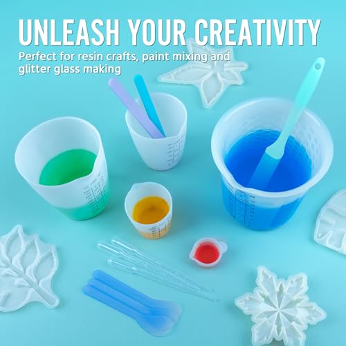 Silicone Resin Mixing 1L Measuring Cup Set for Resin Supplies, Easy-to-Read Marks, 1000ml/32oz Large Cup, 500&250&100ml Thickened Reusable Silicone Cups for Epoxy Mixing, Jewelry Making - size: 1000+500+2*250+4*100ml (Black Marks)