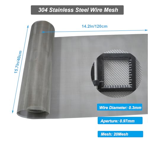 304 Stainless Steel Mesh Screen 15.7" x 47.2", 20 Mesh 1mm Hole | 0.3mm Sturdy Wire Metal Mesh Sheet, Easy to Cut, Rustproof & Heat-Resisting, for Window Screen, Vent, Cage, Filter, DIY - size: 40 x 120 cm, style: 20Mesh x 0.30mm