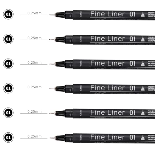 EYEYE Micro Pen Black Drawing Art Pens,6 Pack 0.25mm Archival Pen Waterproof Ink Set Artist Supplies Archival Inking Markers Sketch Outline Pens, Precision Drawing and Sketching Kit - size: 6 Pack 0.25mm