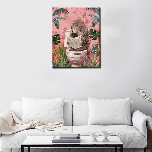 Tucocoo Farmhouse Animals on Toilet Paint by Numbers for Adults Porcupine Acrylic Paint by Numbers Painting Kit On Canvas for Beginners Home Wall Bedroom Decor Funny Animal Art16x20inch Frameless - color: Paint by number-Closestool 14, size: 16''x20''(Fra