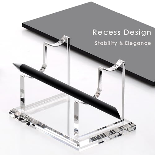 YUXUN Acrylic Pen Holder for Desk - Horizontal Double Pen Display Stand | Fountain Pen Display with 8mm Thick Base | Fountain Pen Rest, Apple Pencil Stand, Crystal-Clear Desk Organizer - size: Two Pen Holder