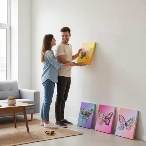 Affrolling 12 Pcs Pre Drawn Canvas for Painting for Adults 8 x 8 Inch Canvas Painting Kits Stretched with Drawing Ready to Paint Beginner Artists Date Night Party Supplies(Butterfly) - style: Butterfly