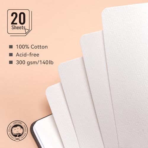 Lightwish Square Watercolor Sketchbook,2 Pack Total 40 Sheets,100% Cotton,300gsm/140lb,Acid-Free,Cold Press Watecolor Paper Journal for Artists Adults Students,4.72 * 4.72 Inches - color: Brown, size: 4.72*4.72 Inches