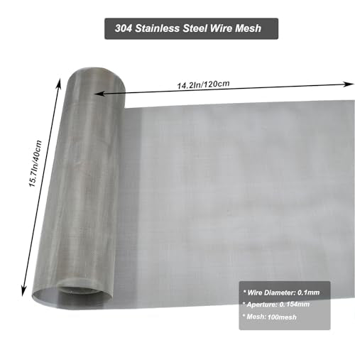 304 Stainless Steel Mesh Screen 15.7"x47.2",100Mesh 0.15mm Hole | 0.1mm Wire Metal Mesh Sheet, Rustproof & Heat-Resisting Fine Wire Mesh Easy to Cut for Filter Mesh and DIY Project - size: 40 x 120 cm, style: 100Mesh x 0.10mm