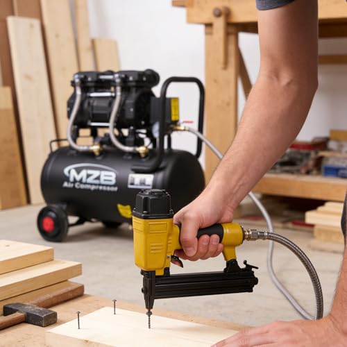 MZB 6.4 Gallon Ultra Quiet Air Compressor 110V/60Hz 1.5HP 7.41CFM MAX 115PSI Steel Tanks Oil-Free 70dB Noise Level Air Compressor with Wheels for Spray Painting, Auto Repair, Carpentry Decoration - size: MZB-1100H-24