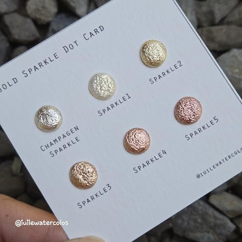 IUILE Handmade Watercolor Paints - Gold Sparkle Dot Card (6 colors). Metallic, Shiny, Shimmer - color: Gold Sparkle Dot