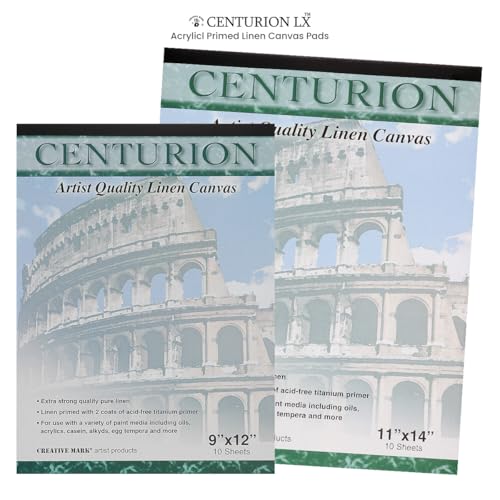 Centurion Acrylic Primed White Linen Canvas Sheet Pad, Pack of 6 Assorted Sizes - 2 Pads Each 6x8", 11x14", 9x12", 11oz Weight, Tape-Bound for Acrylics, Alkyds, Water-Mixable Oils, 60 Total Sheets - size: Assorted Sizes