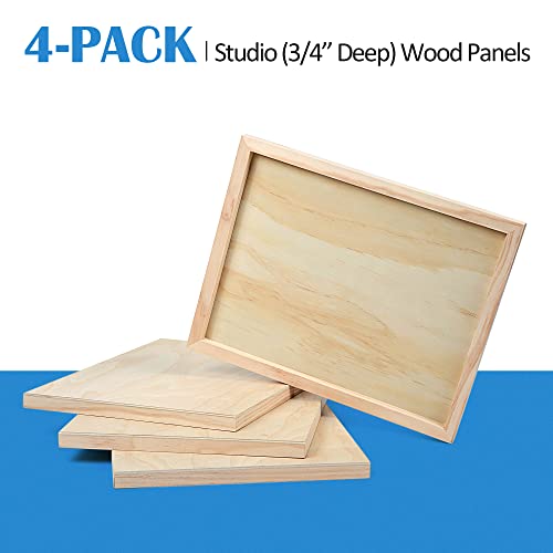 4 Pack 11x14’’ Unfinished Birch Wood Panels Kit for Painting | Studio 3/4’’ Deep Wooden Canvas, Cradle Boards for Acrylic Pouring, Encaustic, Crafts, Epoxy Resin, Laser Engraving Cutting - size: 11'' x 14'' Studio