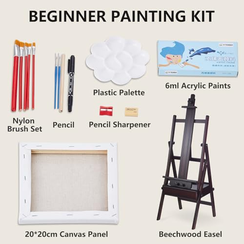 Beech Wood H-Frame Painting Easel with Storage Drawer, Walnut | Heavy-duty Studio Easel, Adjustable Height & Angle Floor Easel Stand, Holds 30"-50" Canvas, Foldable Artist Easel for Adults - color: Walnut