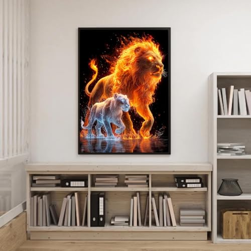 Neon Lion Diamond Art Kits for Adults, Animal Diamond Art 12X16 Inch | Easy 5D Diamond Art Kits, Round Dots Full Drill, DIY Diamond Painting Kit for Adult Beginners, Home Wall Decor Gifts - color: Lion 01