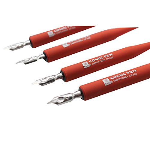 Plastic Professional Manga Gothic Pen Dip Pen Set with 5 Nibs Manga Calligraphy Drawing Pen Kit - 5 Pcs, Red - color: Red