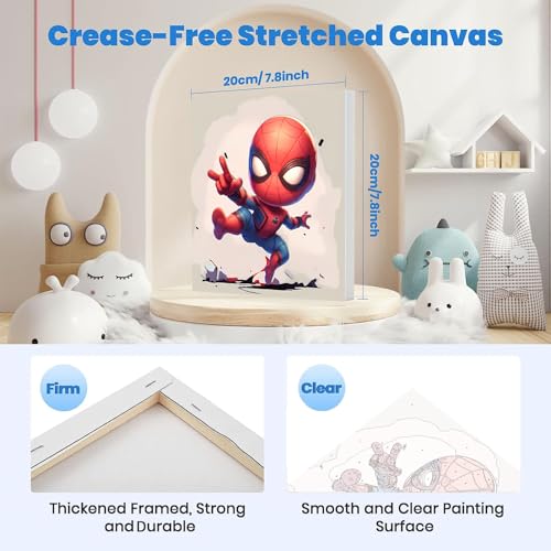 4 Pack Cartoon Paint by Numbers for Kids with Framed Canvas - Wooden Easel - color: BKH1250+BKH1251+BKH1252+BKH1253