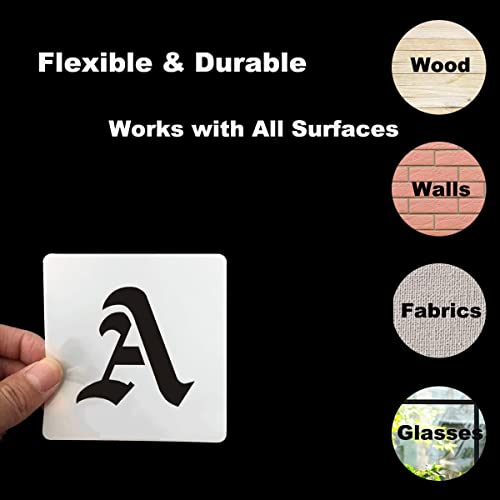 1 Inch Alphabet Letter Stencils for Painting - 70 Pack Old English Letter Stencil Templates with Numbers and Signs for Painting on Wood, Reusable Letters Stencils for Chalkboard Wood Signs & Wall Art - size: 1 Inch