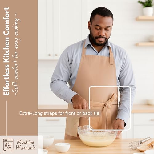 Native Fab Kitchen Apron 2 Pack - 100% Cotton Adjustable, Durable Apron with Pockets, Perfect for Cooking, Baking, Grilling - color: Beige