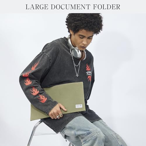 Rough Enough Important Document Storage, File Folder Organizer Pouch Green | 16oz waxed canvas, Water-Resistant nylon, YKK zipper. 16x11in fits even a tablet,Red inner lining,Office and travel